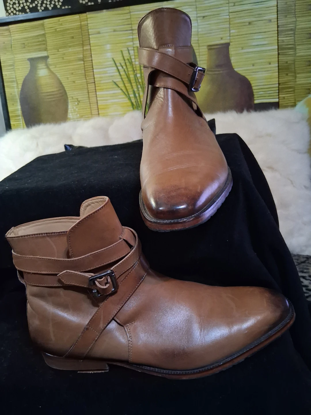 Leather Ankle Boots with Buckle Straps
