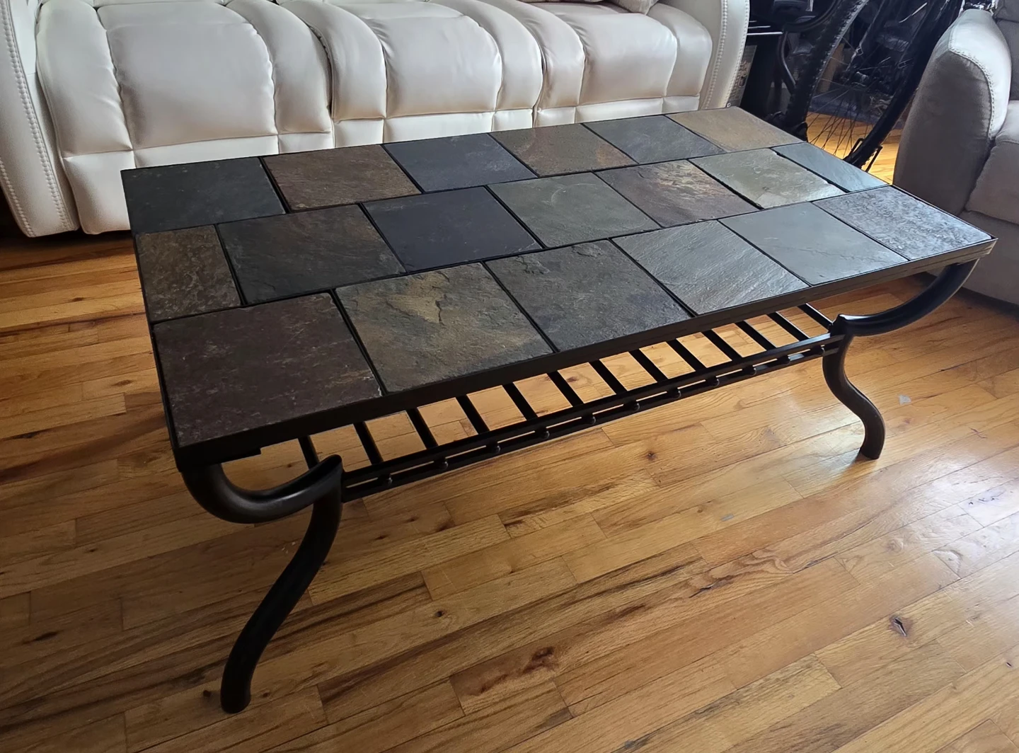Slate & Metal Coffee Table - Rustic Industrial Style