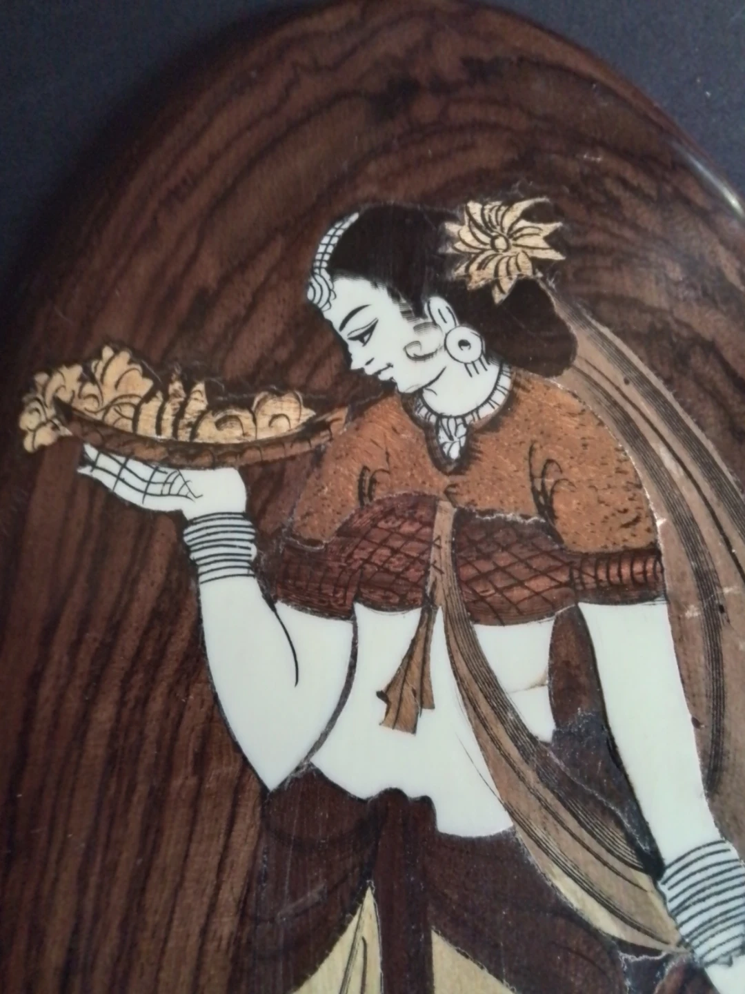 Indian Wood Ivory Inlay Art 13.5x6.5" - photo 4