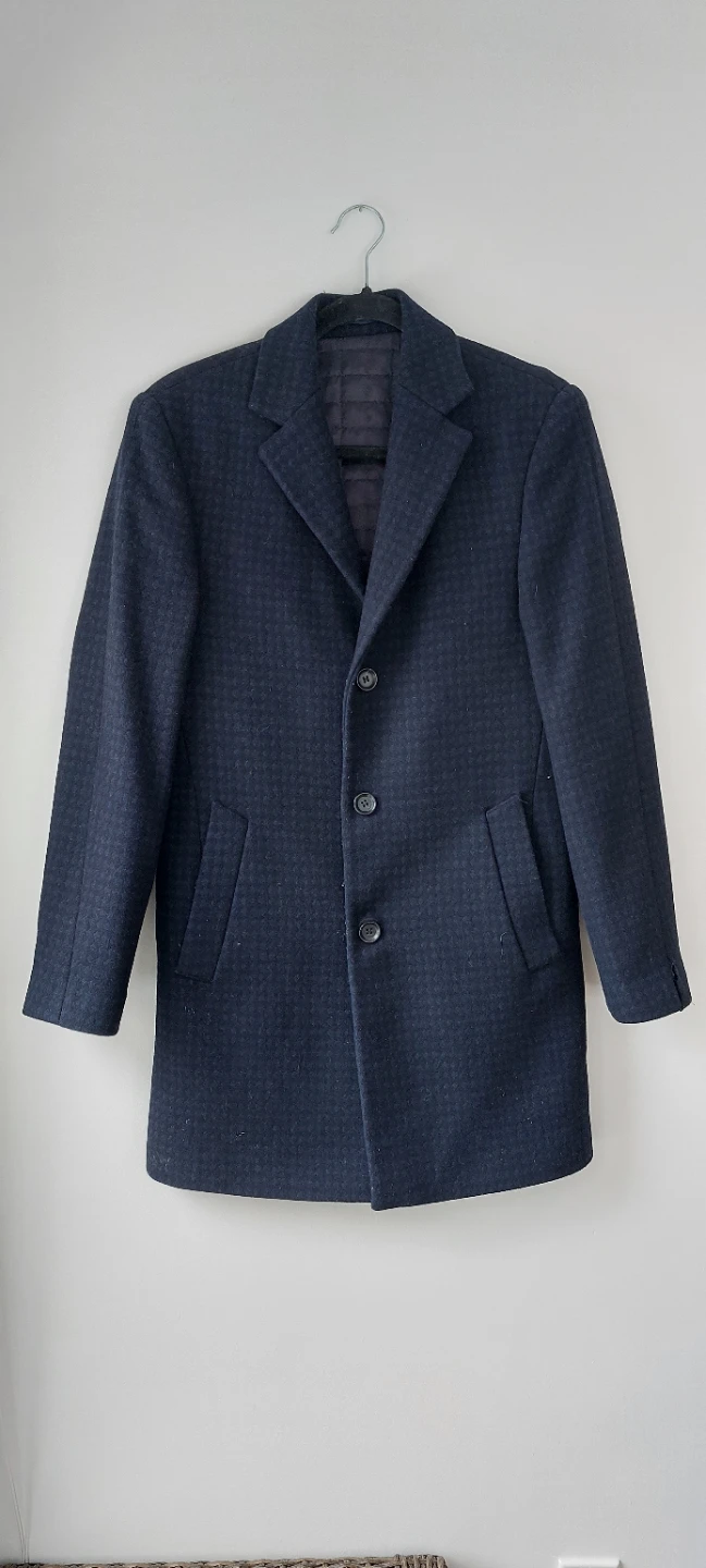 Navy Blue Wool Blend Coat