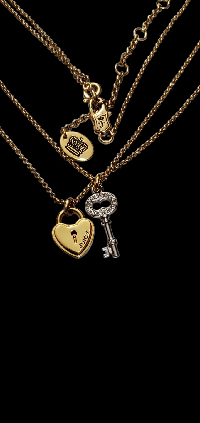 Y2K Juicy Couture Heart Lock & Key Pendant Necklace Set - photo 2