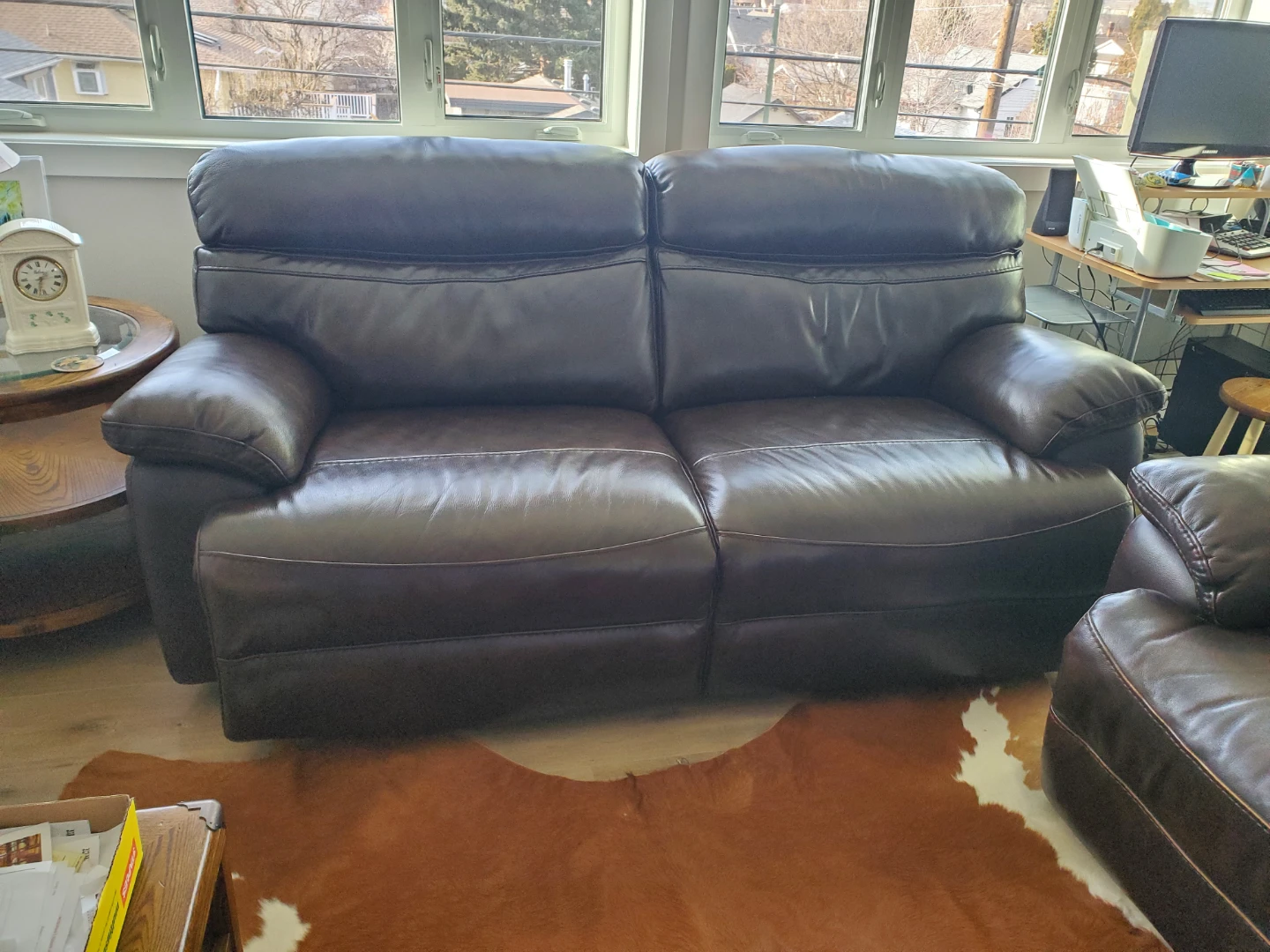 Brown Leather Reclining Loveseat Sofa - photo 2