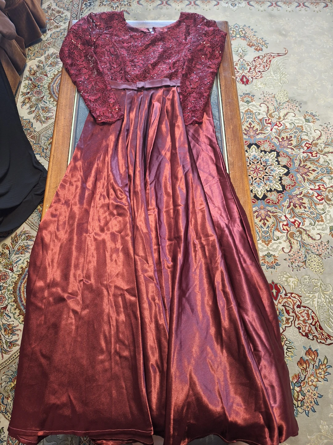 Burgundy Long Sleeve Formal Dress