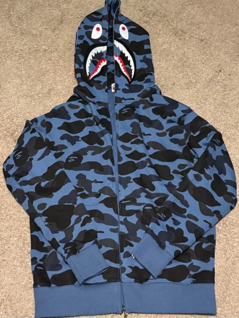 A Bathing Ape (BAPE) Blue Camo Shark Hoodie - Size M - photo 2
