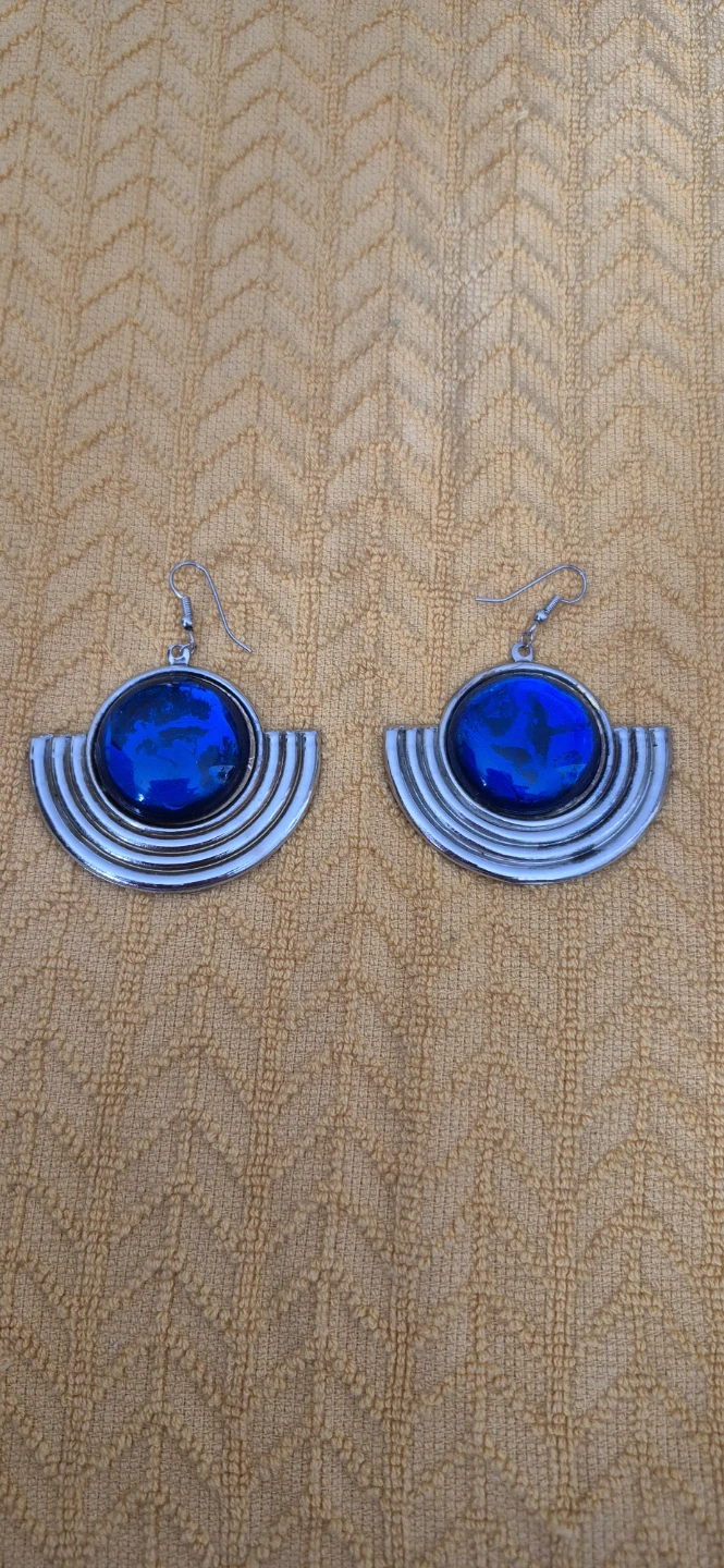 Earrings - Silver Tone with Blue Stone