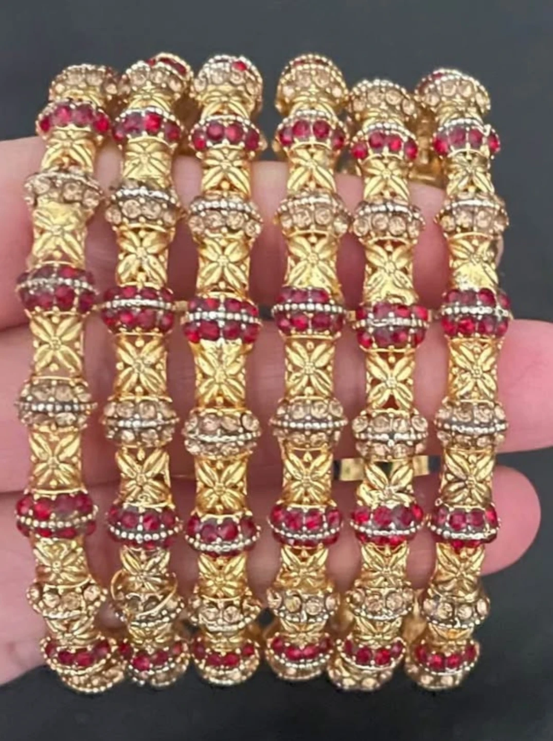 Gold and Red Rhinestone Bangles Set