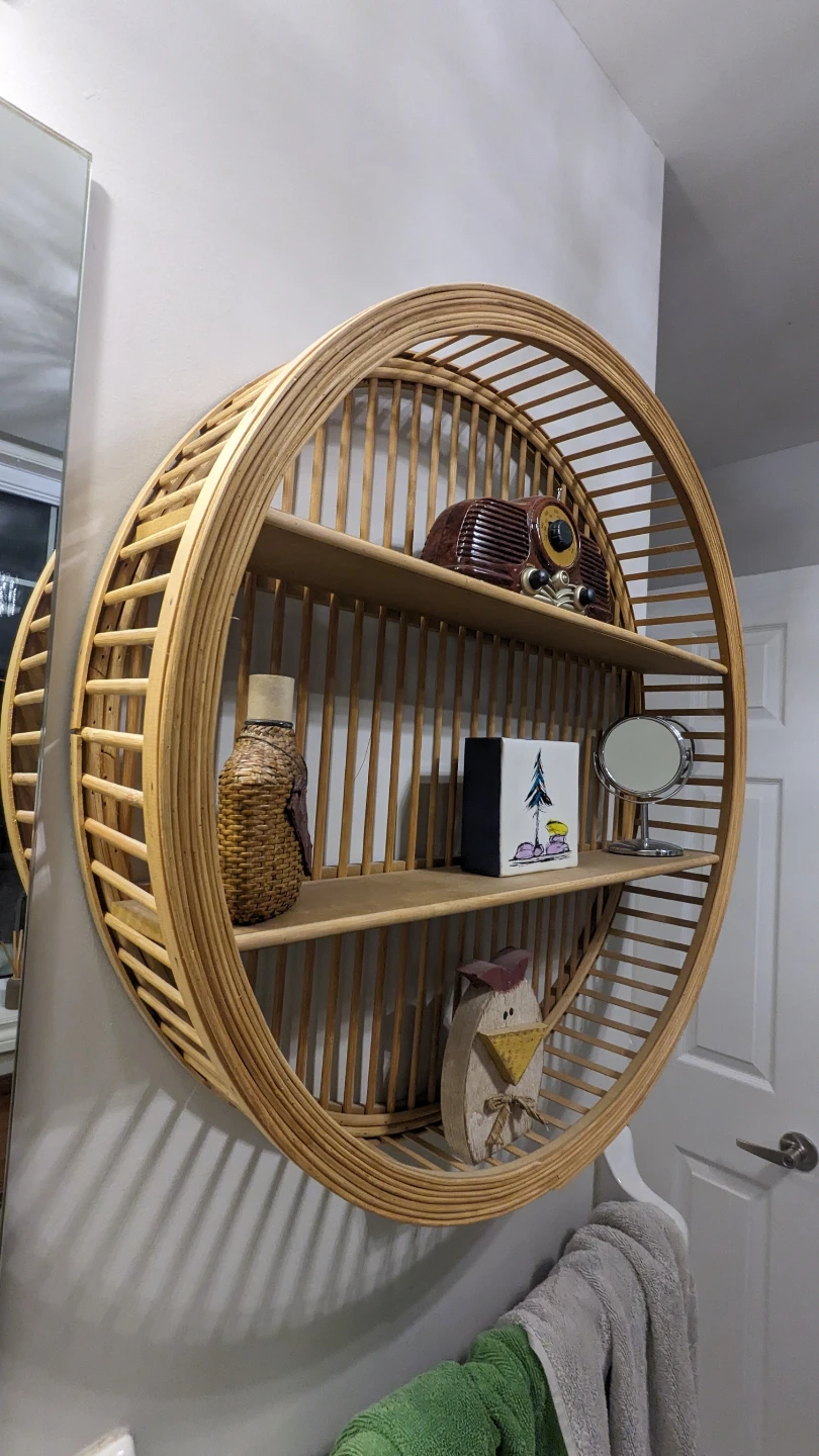 Wooden Rattan Round Wall Shelf - photo 2