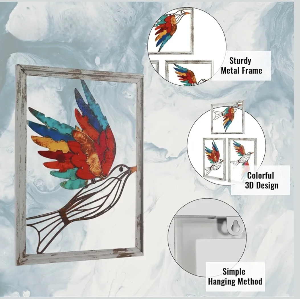 3D Metal Bird Wall Art Decor Set 3 Pieces - photo 4