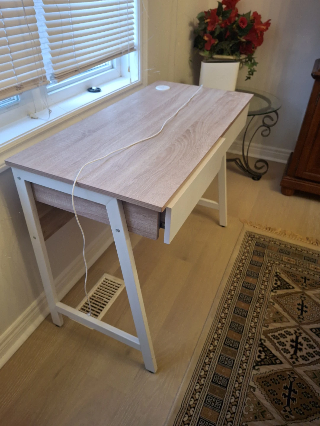 Wood and White Desk with Drawers