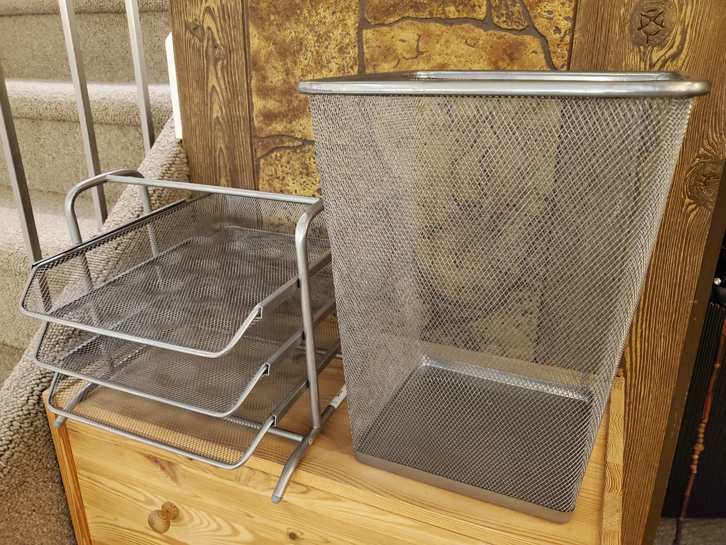 Mesh Desk Organizer Set with 3 Trays and Waste Bin