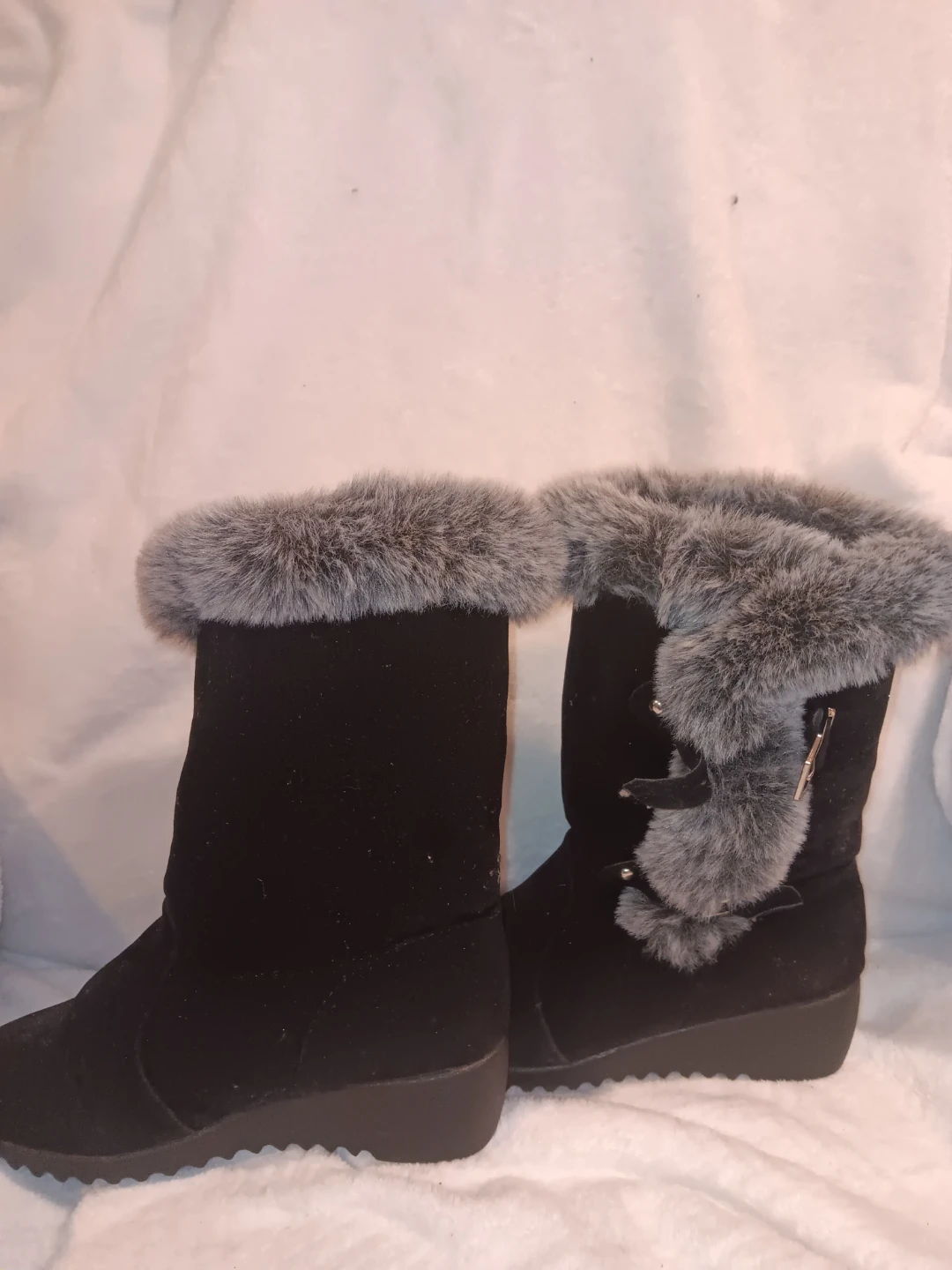 Black Winter Boots with Faux Fur Trim - photo 3