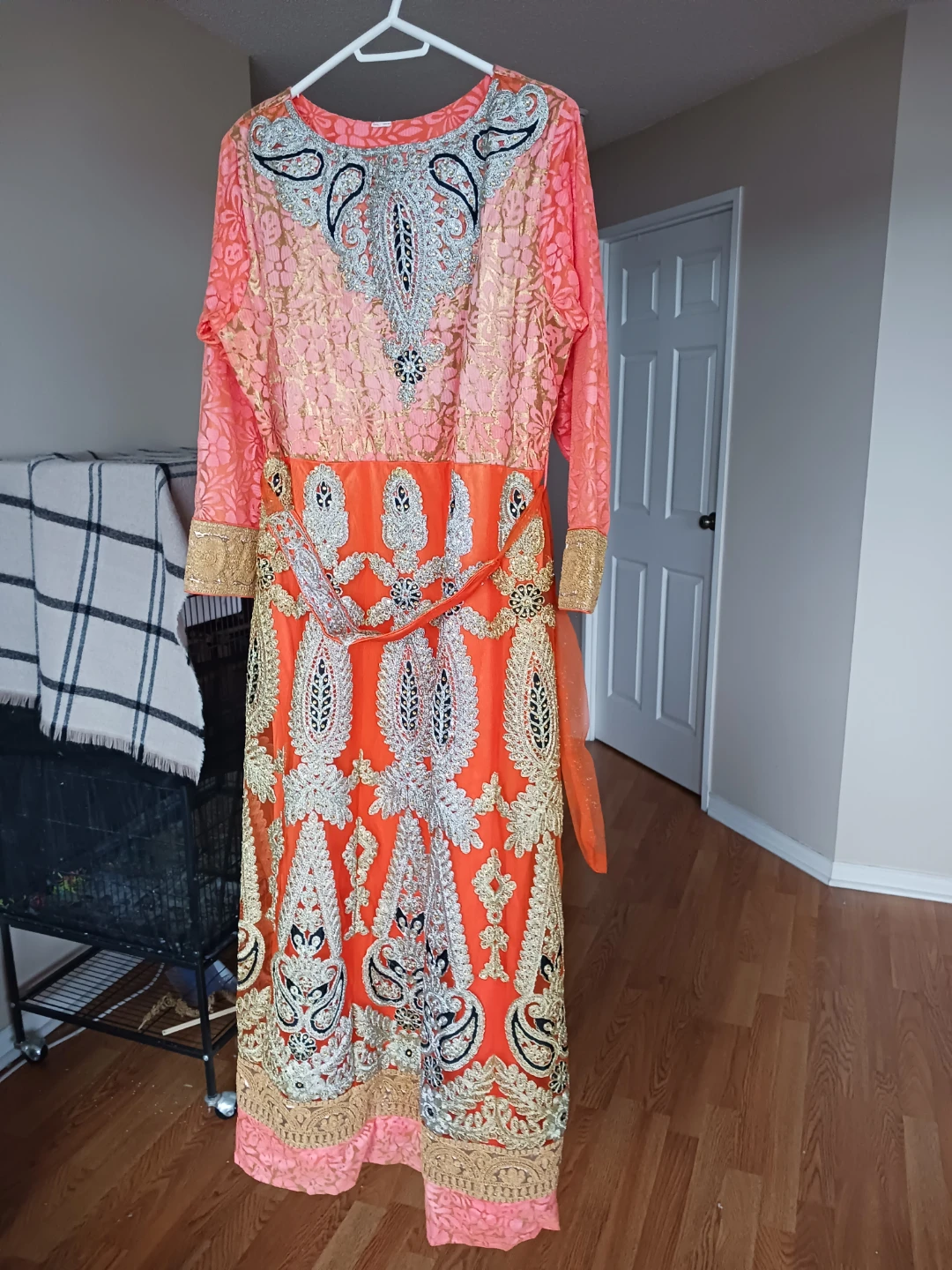 Orange & Pink Embroidered Dress 🧡