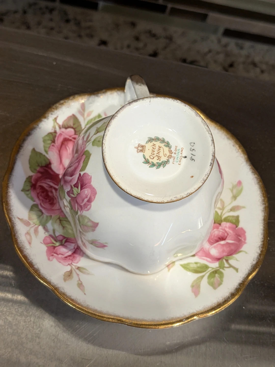 Queen Anne Fine Bone Tea Cup & Saucer Cabbage Rose - photo 2