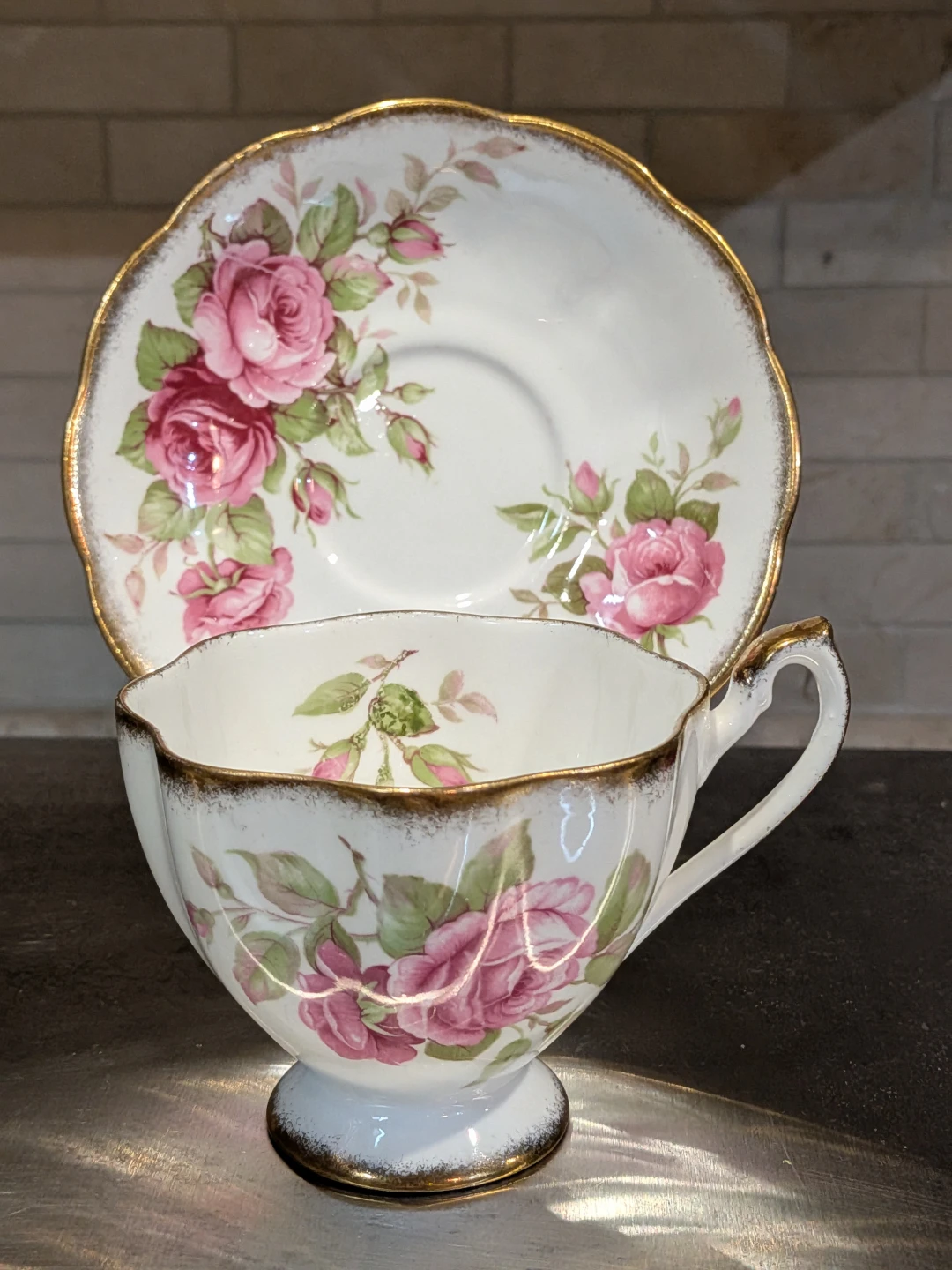 Queen Anne Fine Bone Tea Cup & Saucer Cabbage Rose - photo 3
