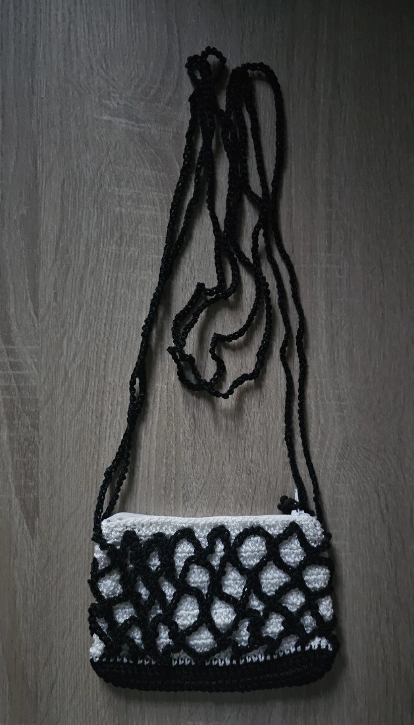 Crocheted Crossbody Bag - Black and White