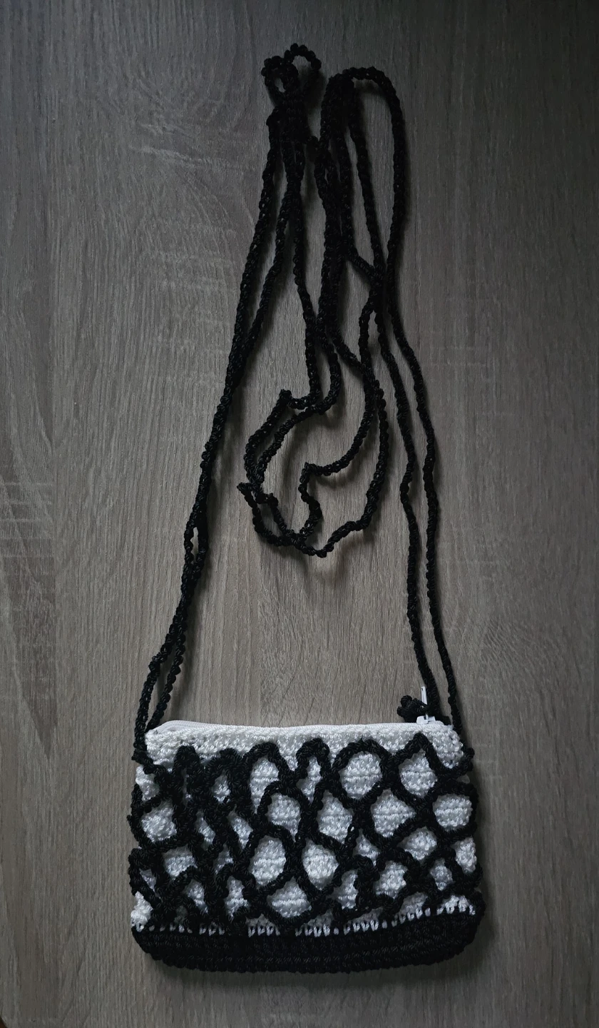 Crocheted Crossbody Bag - Black and White - photo 2