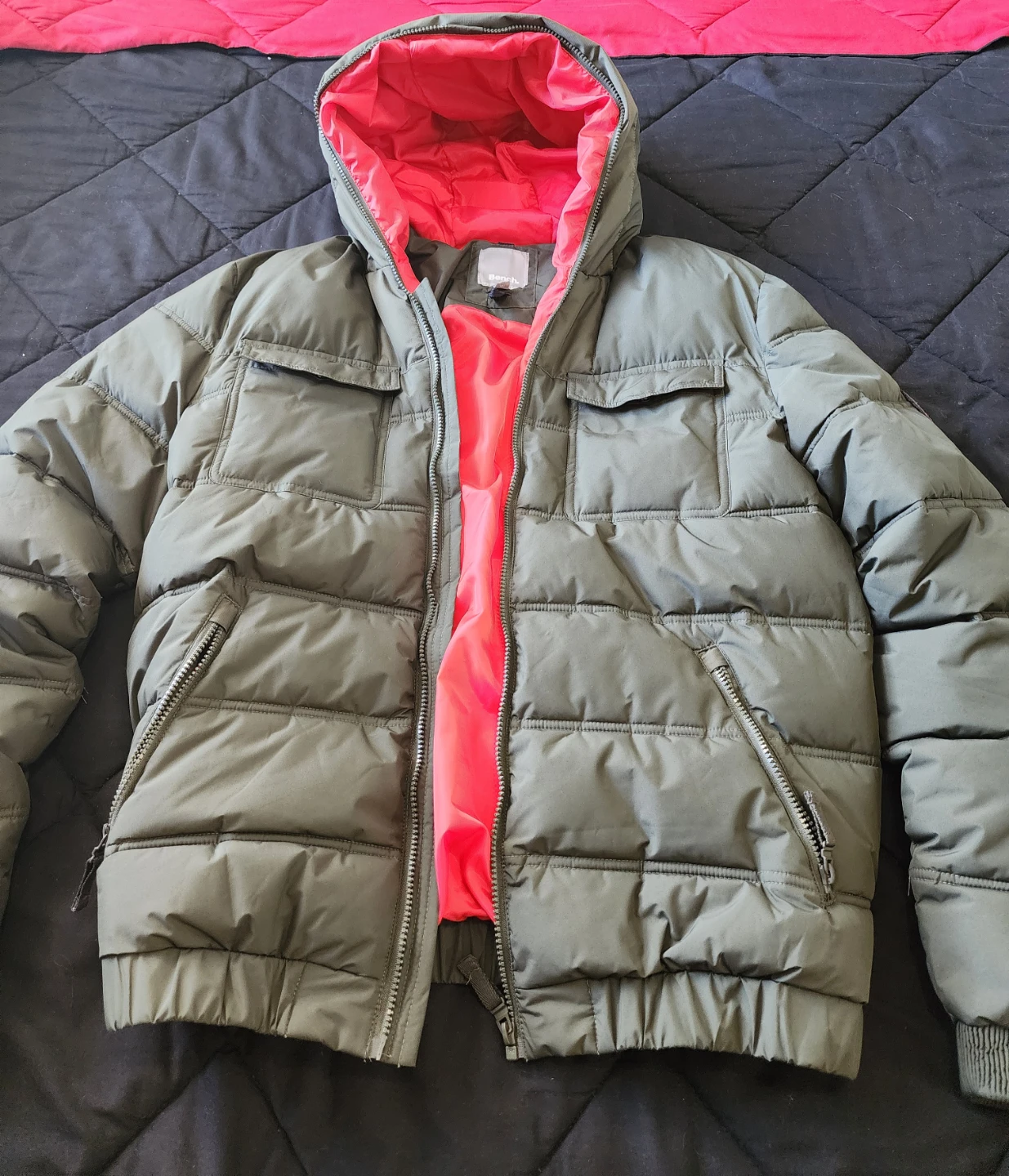 Bench Puffer Jacket Army Green & Red (L) - photo 2