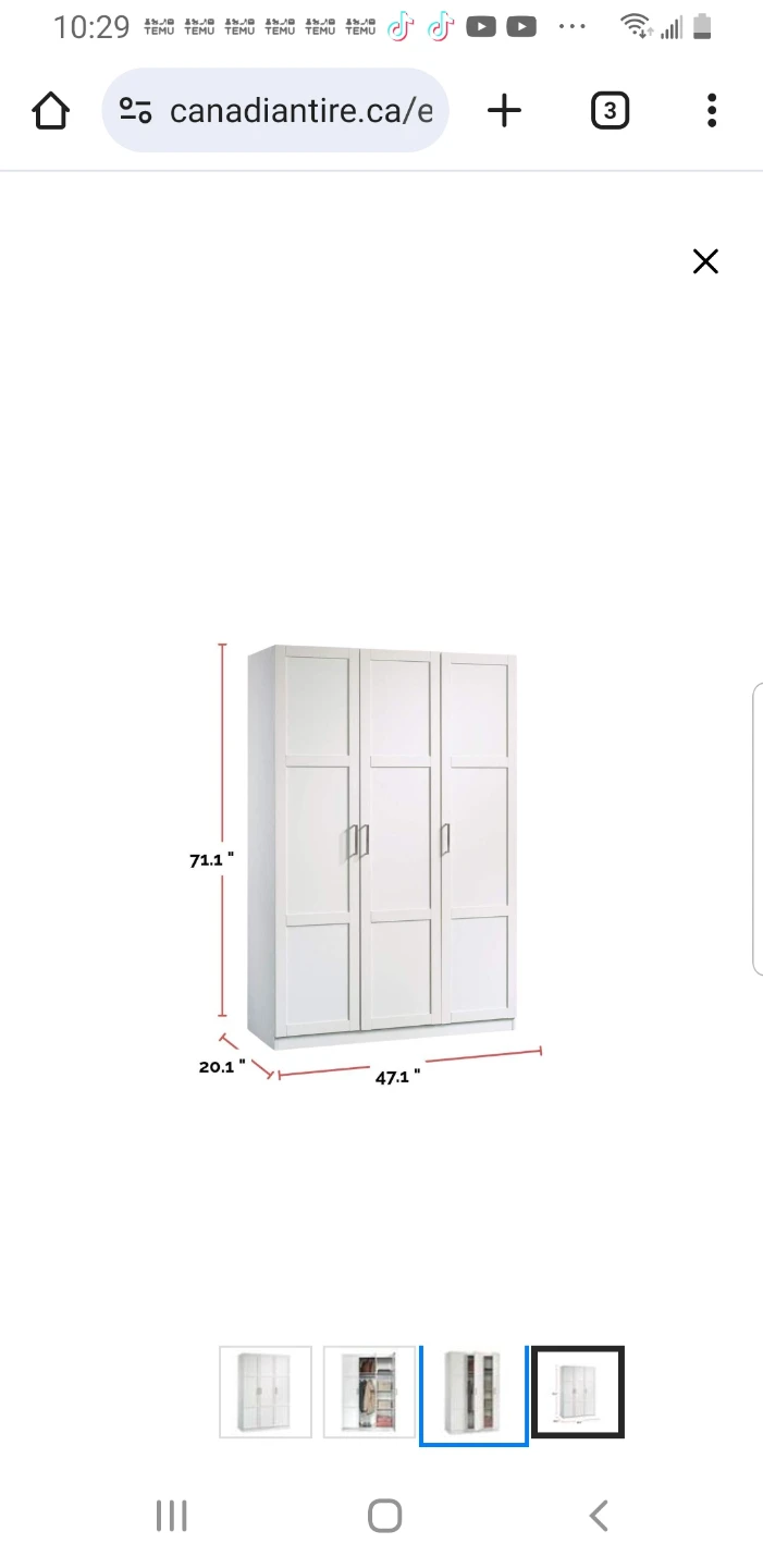 White 3-Door Wardrobe (47x20x71") - photo 2