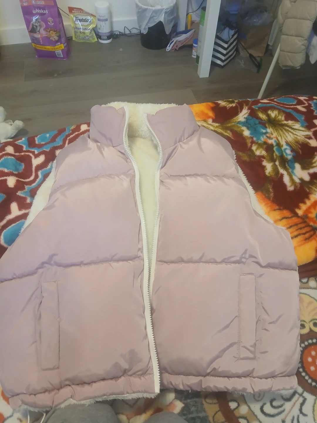 Puffer Vest - Pink & White, Size Small(Reversible)