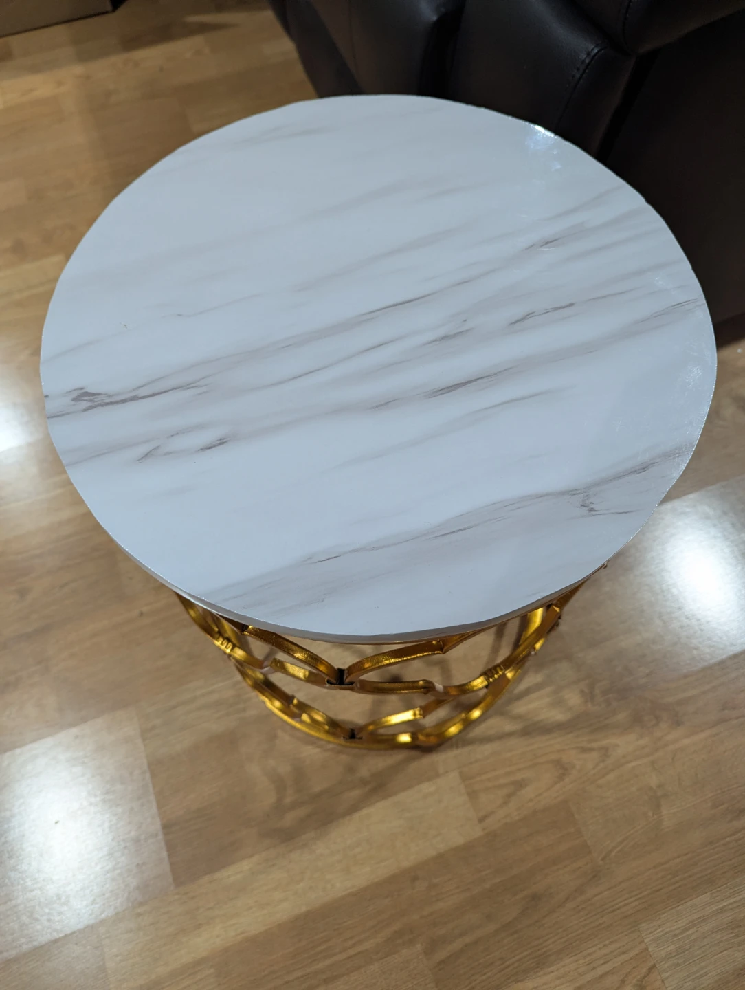 Gold side table with marble wrapped top w/ storage - photo 2