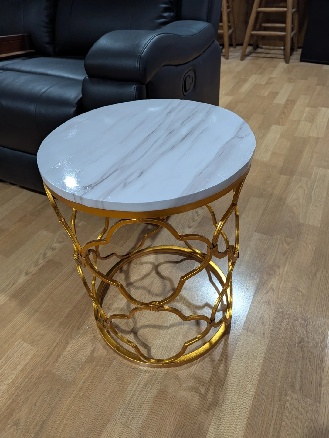 Gold side table with marble wrapped top w/ storage - photo 3