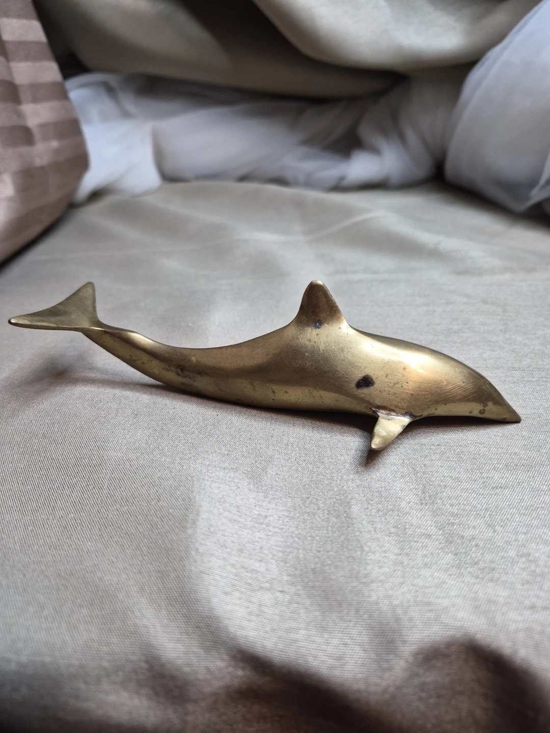 5 1/2" Vintage Solid Brass Dolphin Figurine - photo 2