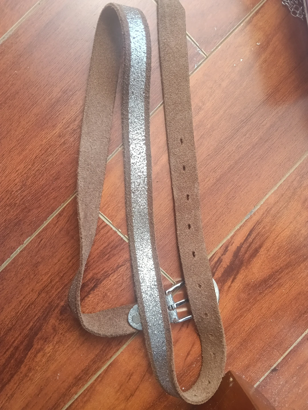 Brown Leather Belt with Silver Stripe