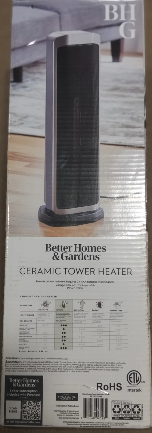 🥕Better Homes & Gardens Ceramic Tower Heater