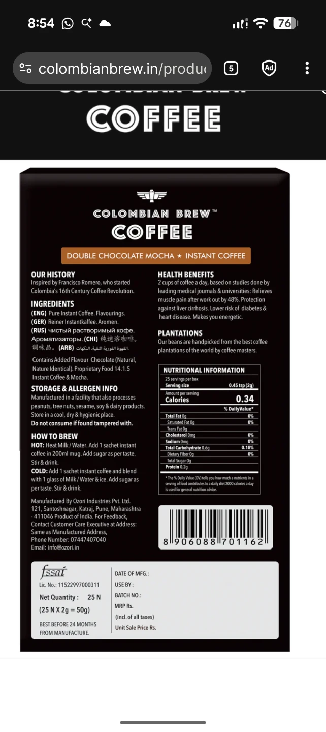 Double Chocolate Mocha Instant Coffee from Colombian Brew - photo 3