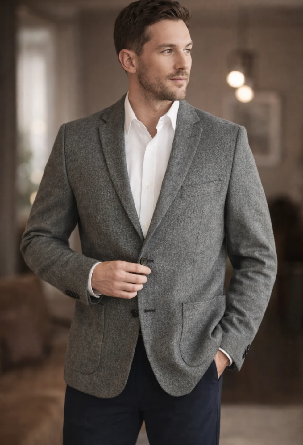 Old Navy Men's Grey Herringbone Blazer