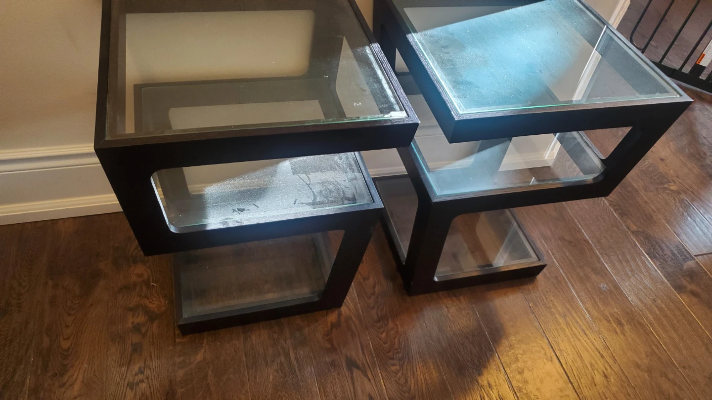 Set of 2 Modern Black Side Tables with Glass Tops