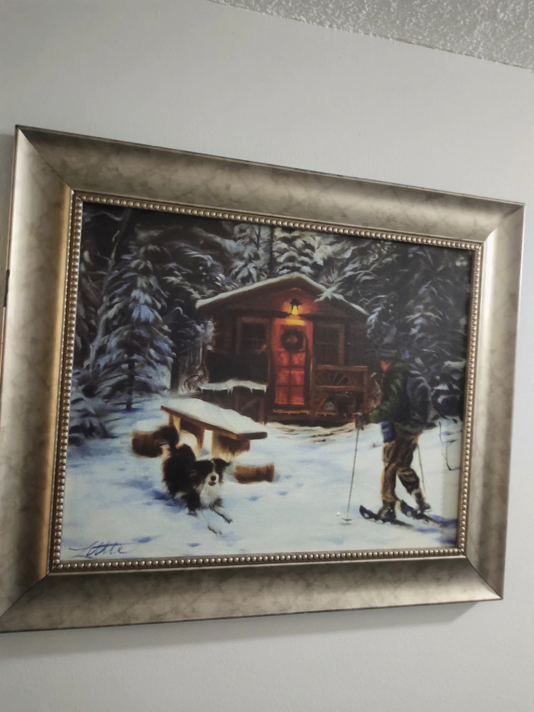 Framed Winter Cabin & Skier Art Print🏆