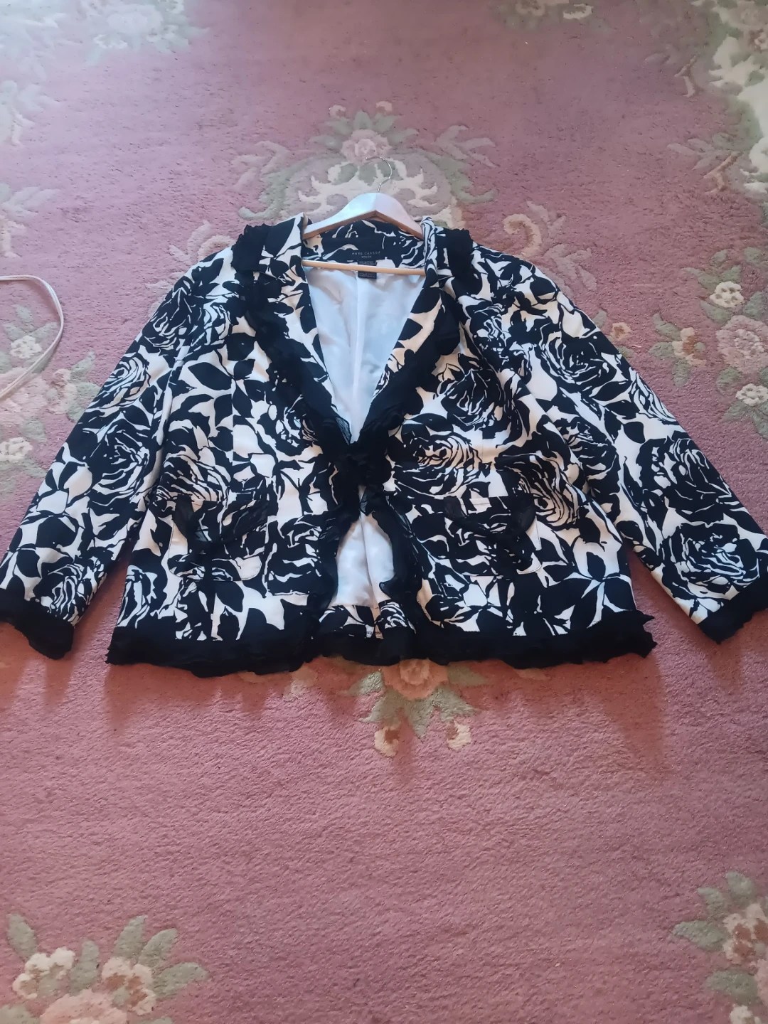 Women's Black and White Floral Blazer