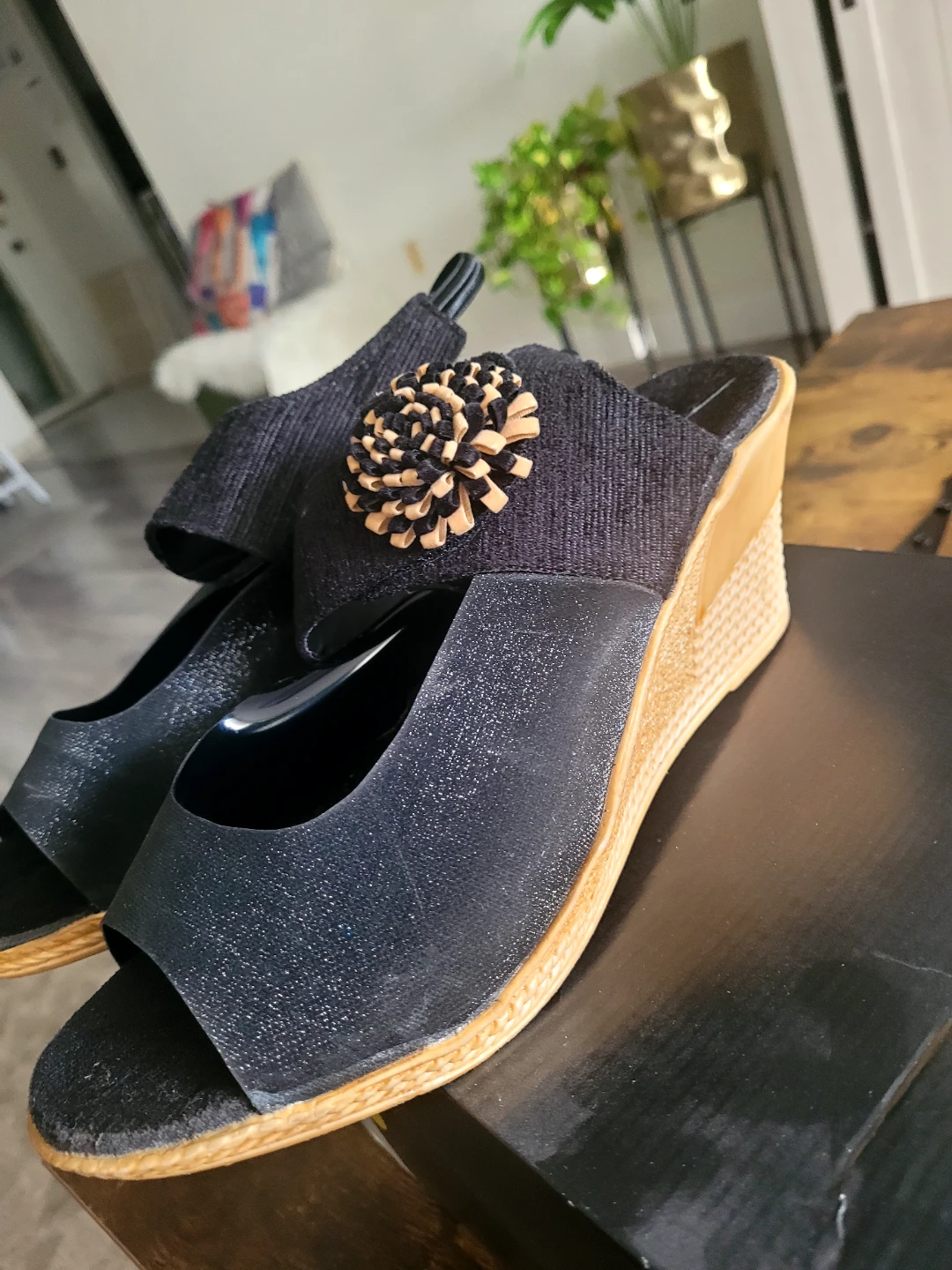 Black Wedge Sandals - Size 8 - photo 2