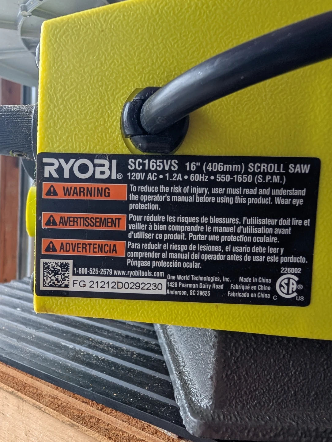Ryobi SC165VS 16-inch Scroll Saw - photo 2