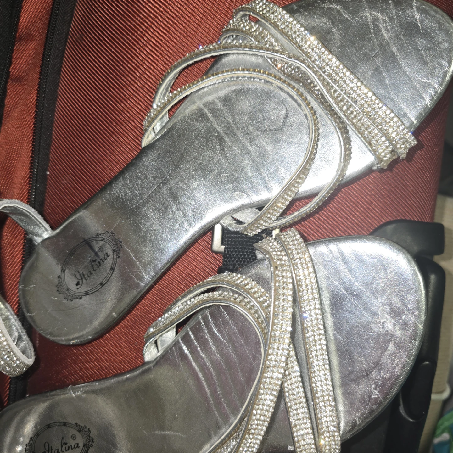 Italina Silver Rhinestone Sandals Size 8