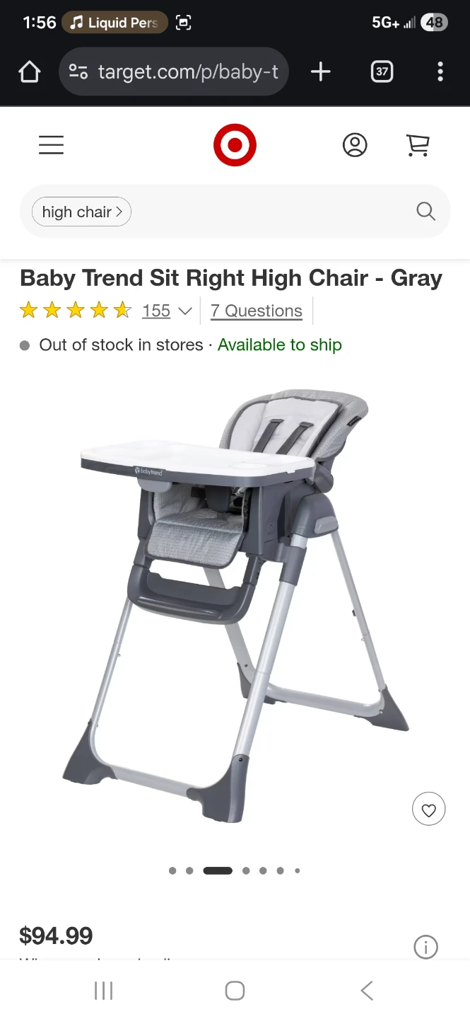 Baby Trend Sit Right High Chair - Gray