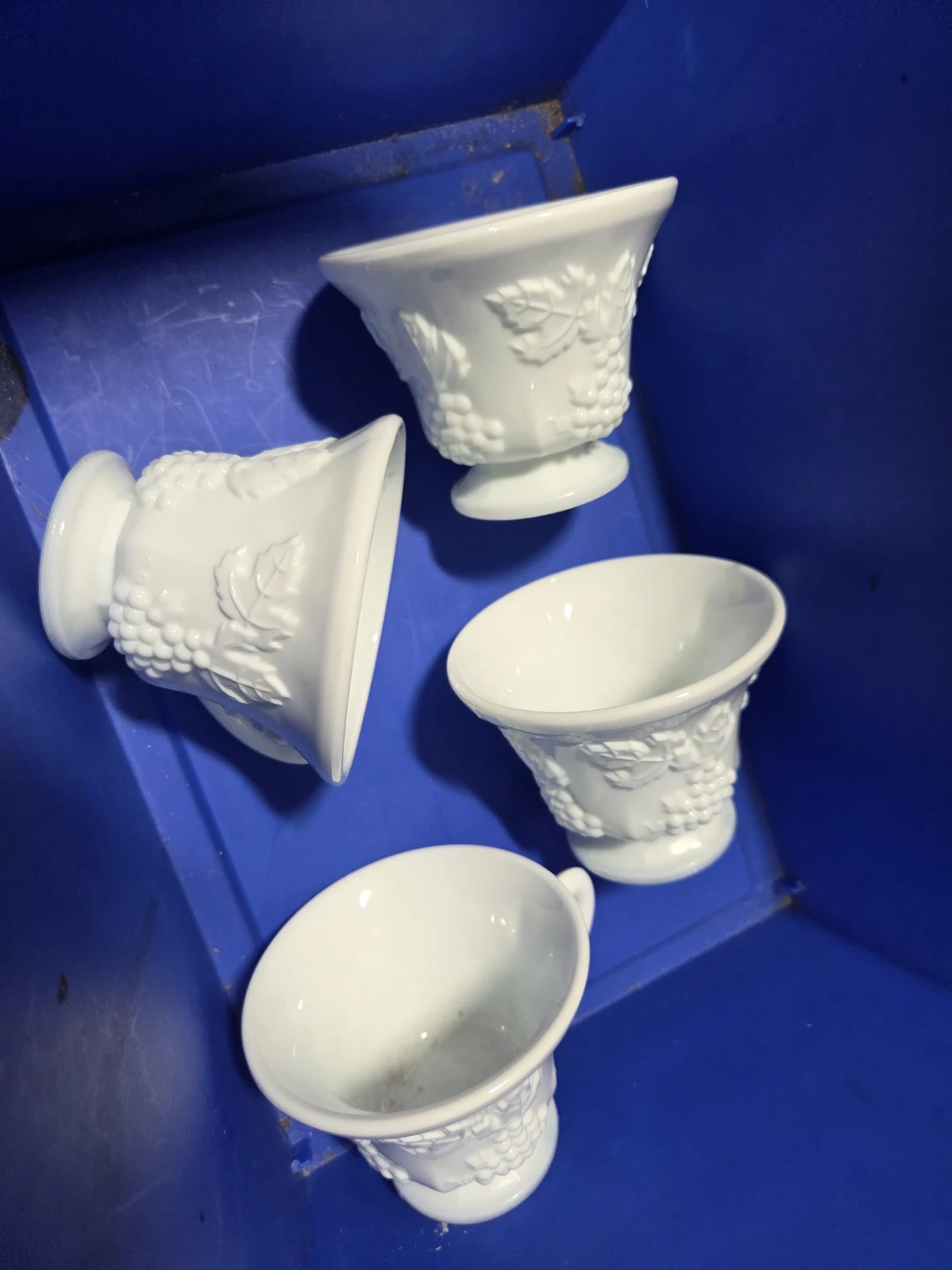 White Milk Glass Grape Embossed Cup and Saucer Set - photo 2