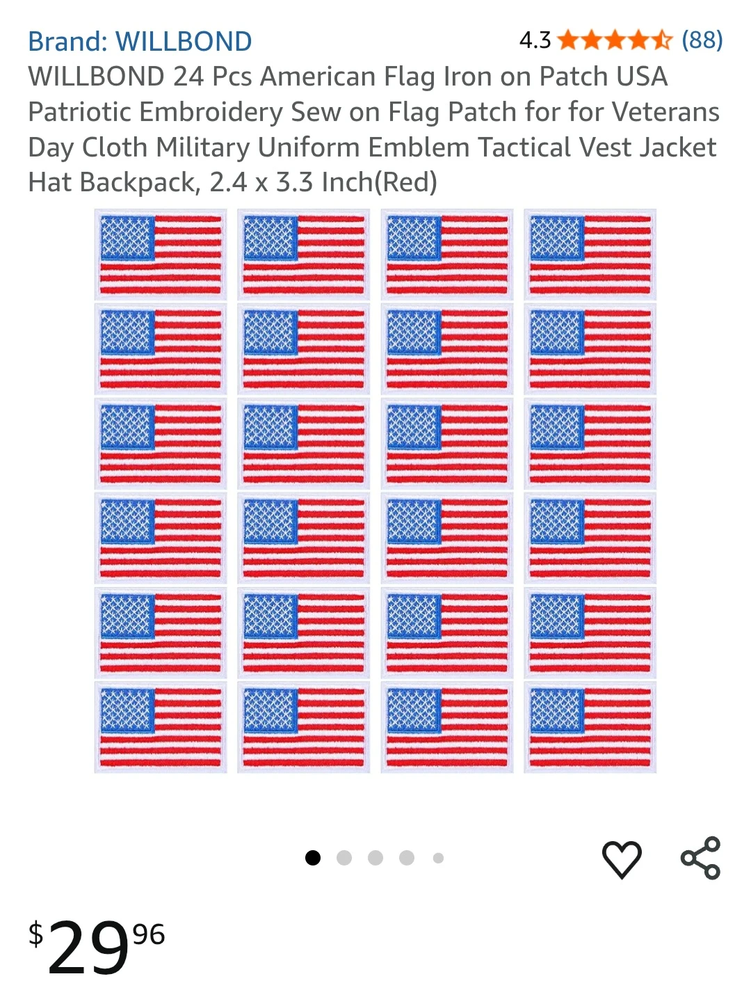 WILLBOND 24 Pcs American Flag Iron on Patches