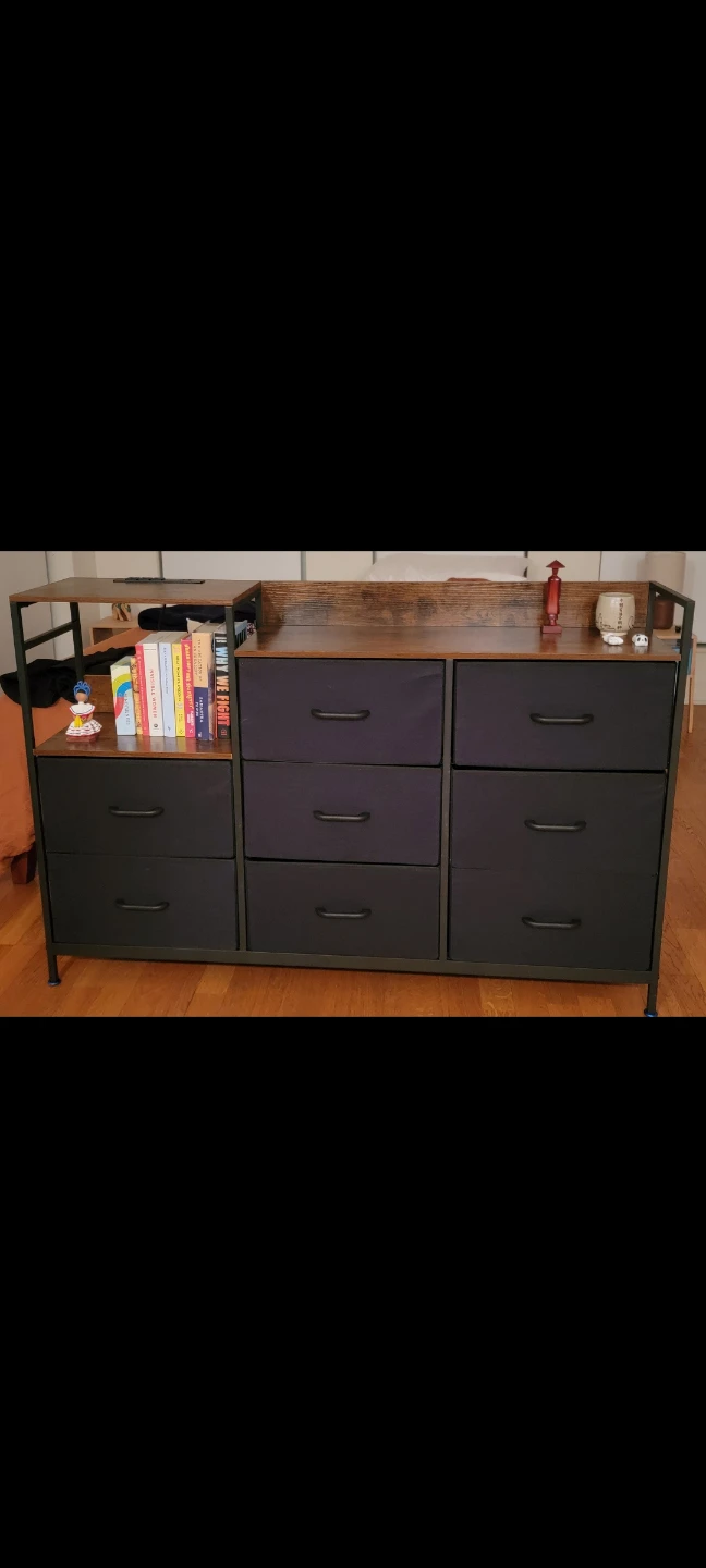 Fabric Drawer Dresser with Built-in Outlet