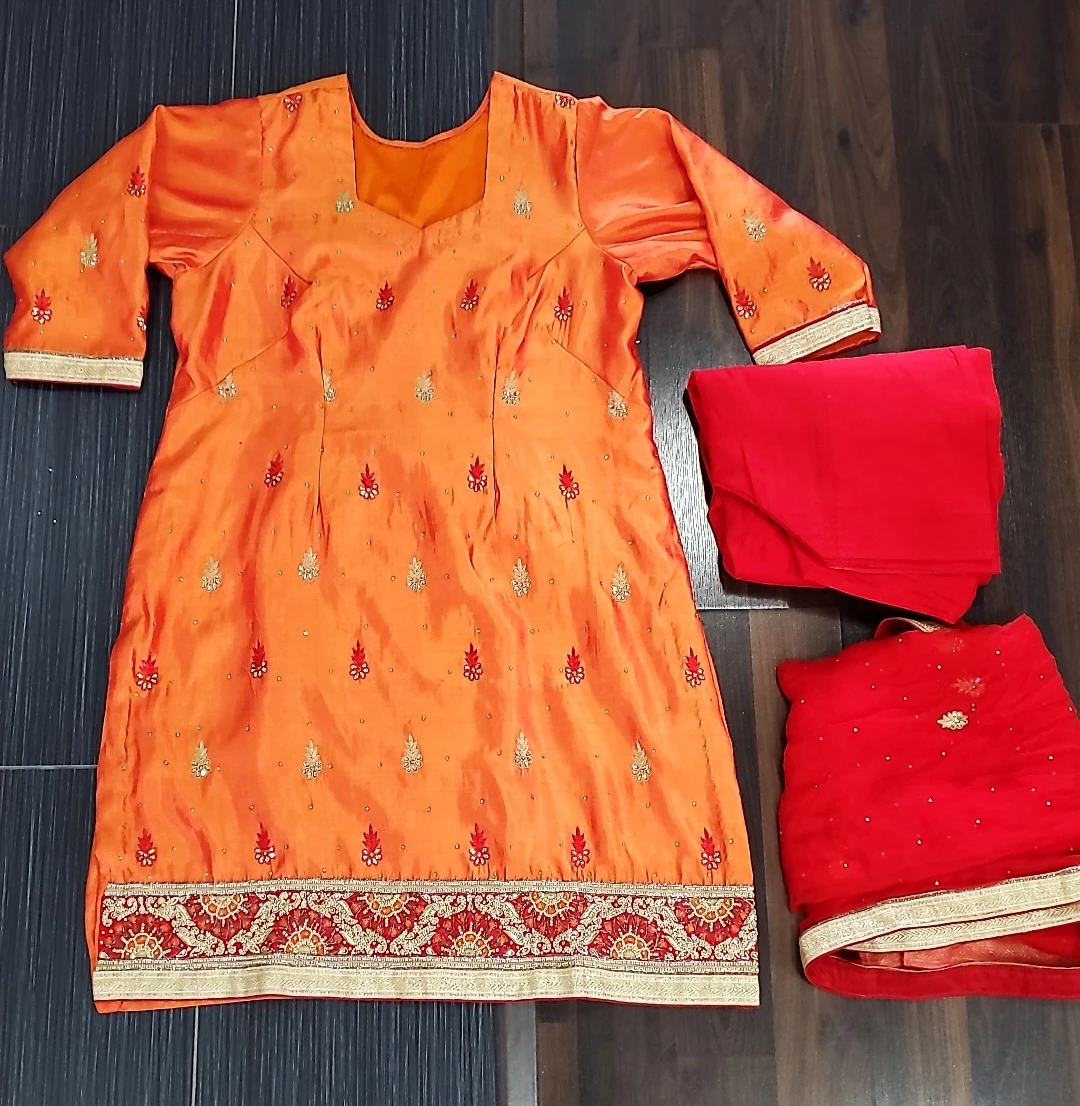 Orange & Red Salwar Kameez Suit