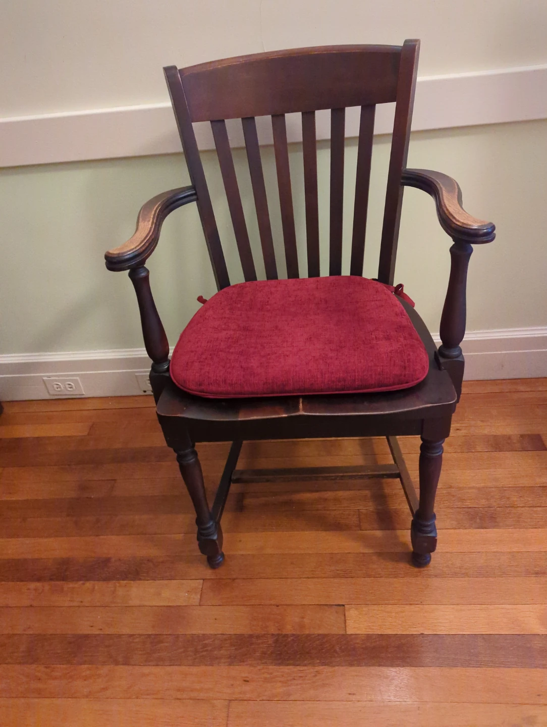 Antique Wooden Armchair with Red Cushion