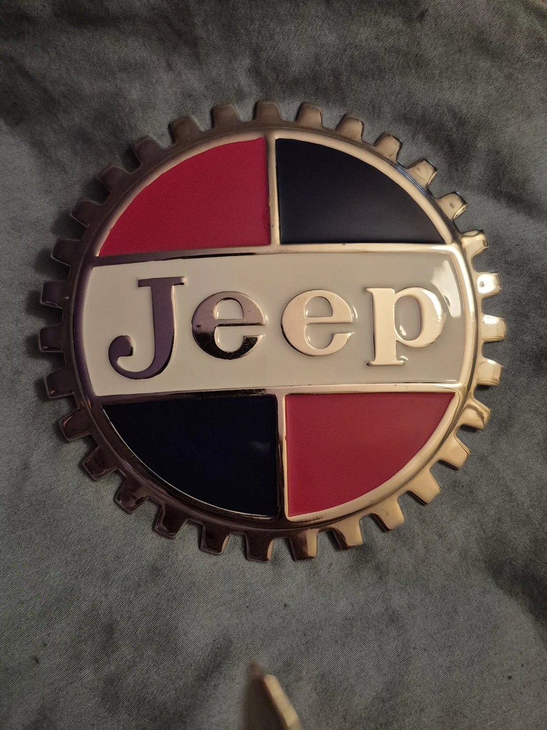 Vintage Jeep badge, Kaiser era badge Chrome Antique