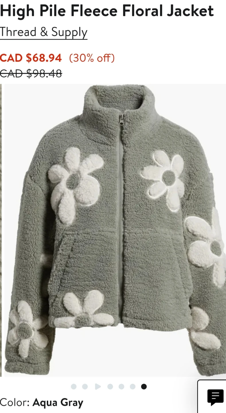 Thread & Supply High Pile Fleece Floral Jacket - Aqua Gray