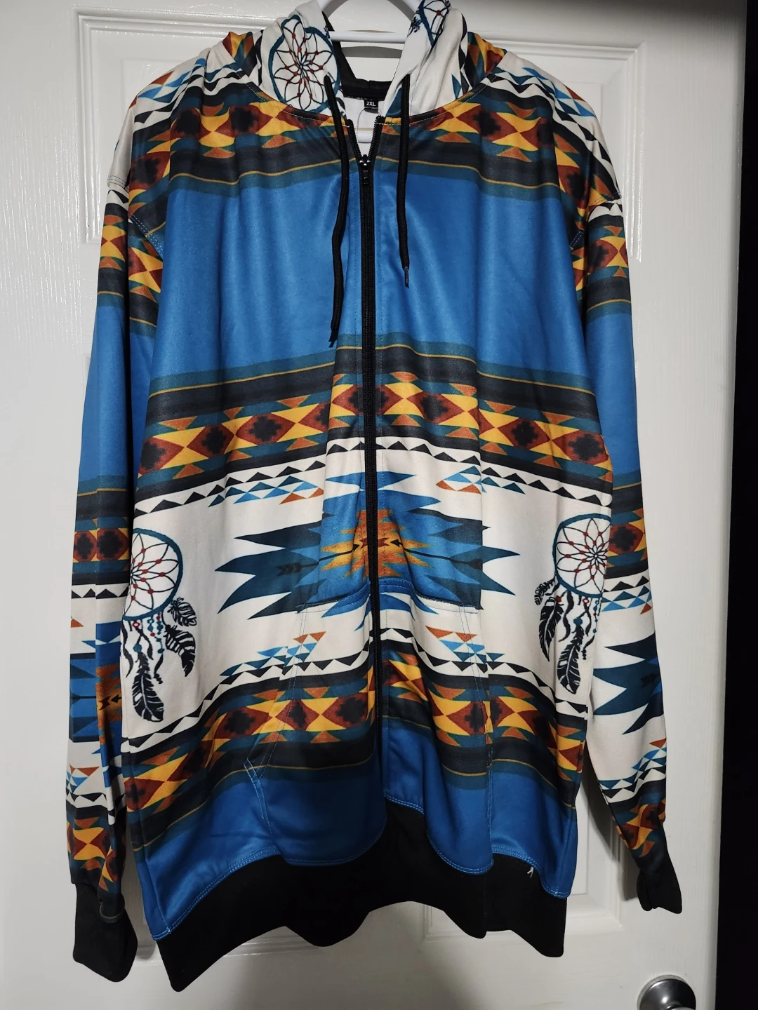 Patterned Zip-Up Hoodie - Size 2XL