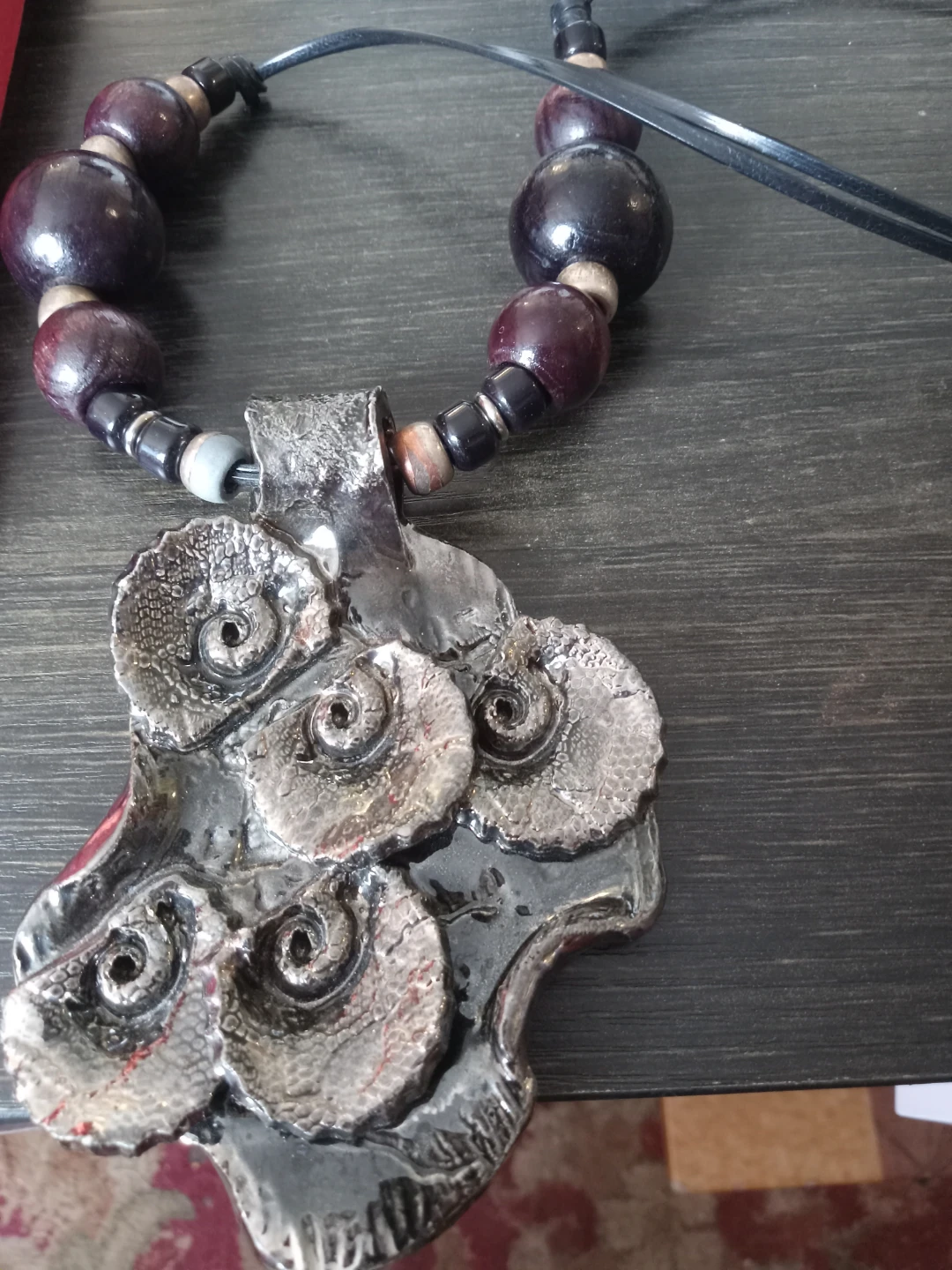 Handmade Pendant Necklace with Wooden Beads