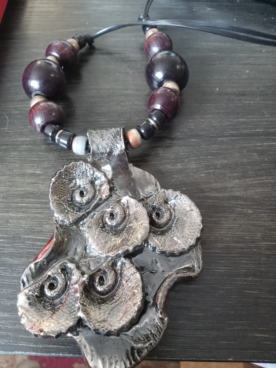 Handmade Pendant Necklace with Wooden Beads - photo 5
