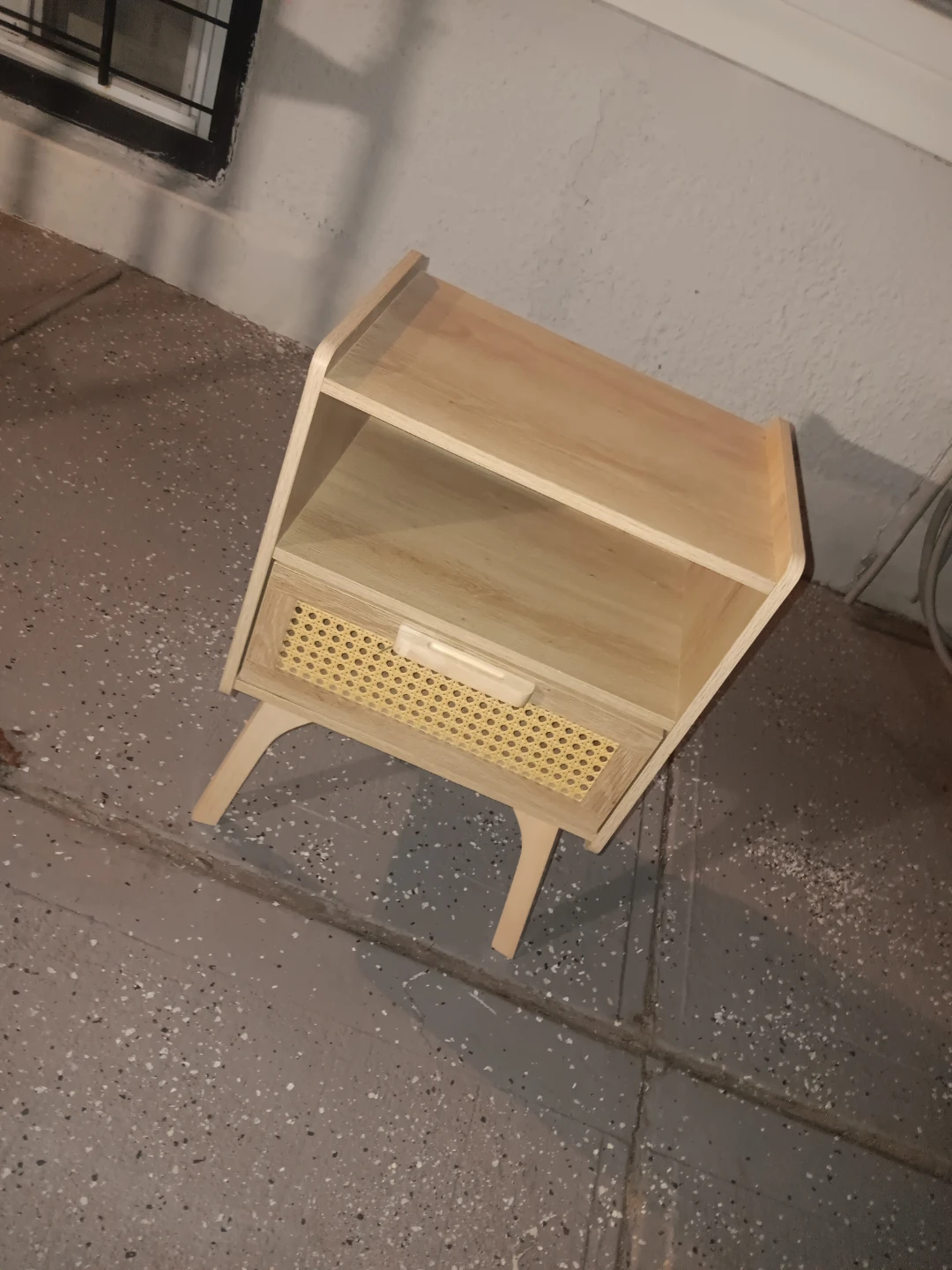 Wood Nightstand with Rattan Drawer
