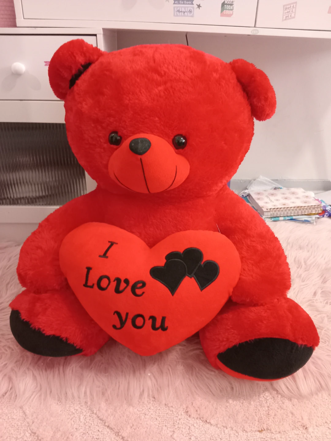 Big Red Teddy Bear with "I Love You" Heart Pillow