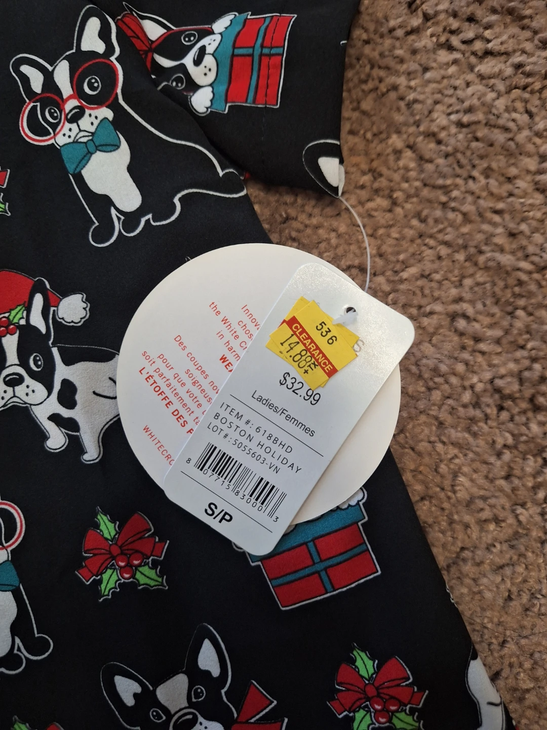 New, White Cross Boston Holiday Scrub Top - S/P to M - photo 3